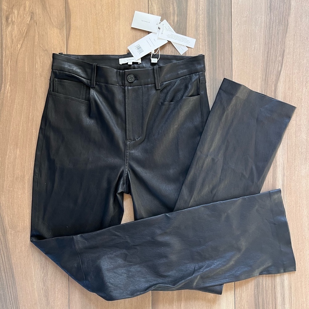 NWT Vince Stretch Leather Boot-Cut Pant (Black)